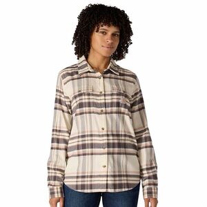 Carhartt Women’s Relaxed Fit Tencel Plaid Shirt L – Cream Taupe Soft Flannel NWT